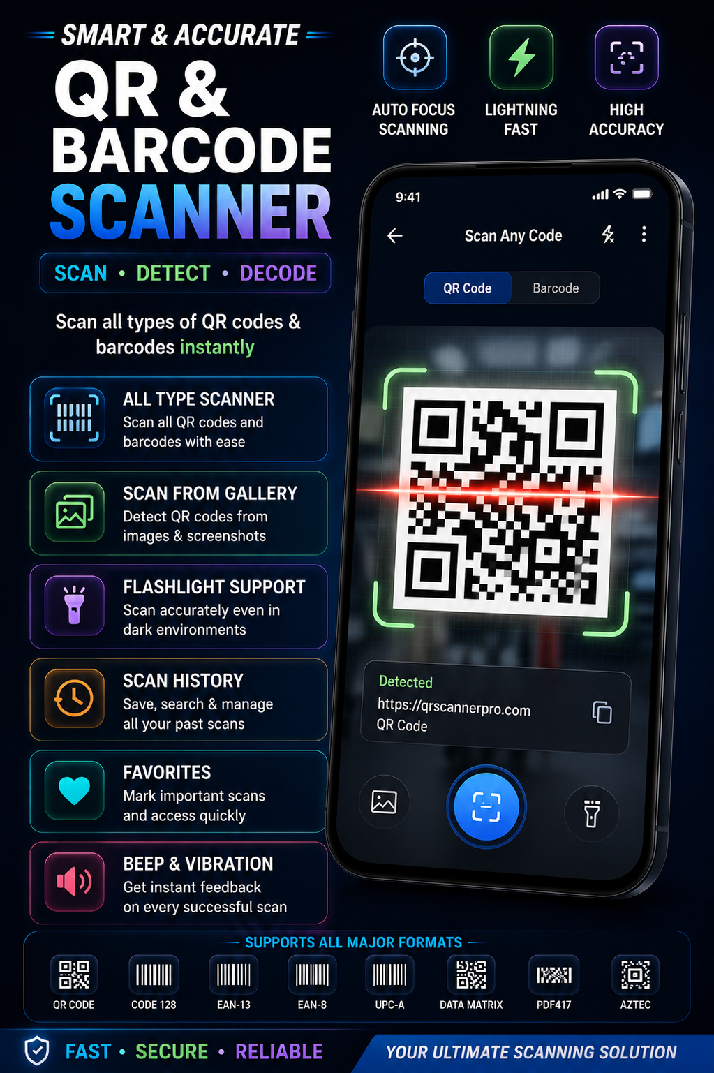 QR Scanner security features screen